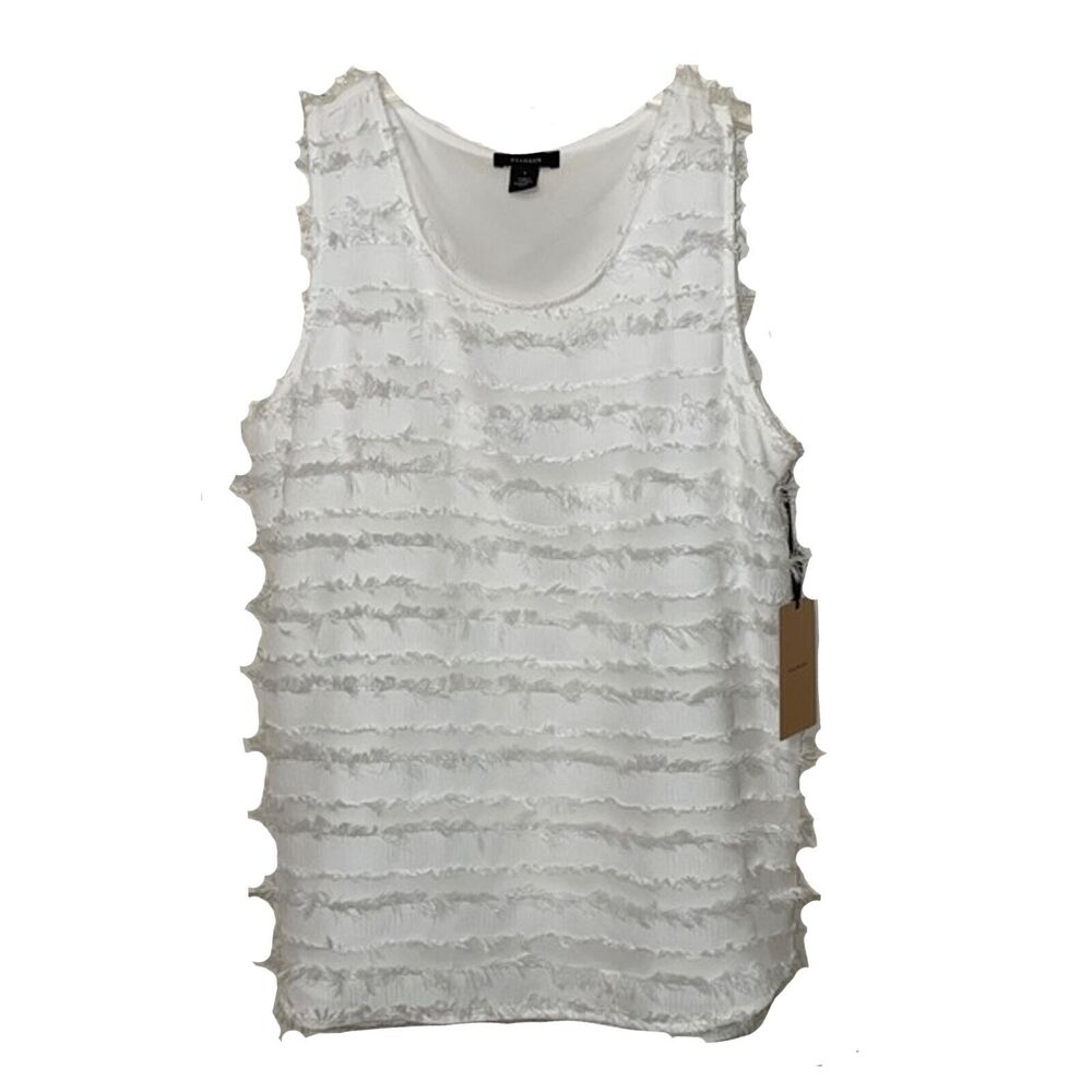 Halogen White Fringe Sleeveless Tank Top Camisole Blouse Womens Small NEW